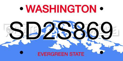 SD2S869 Washington License Plate