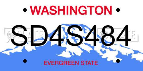 SD4S484 Washington License Plate