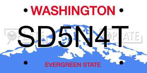 SD5N4T Washington License Plate