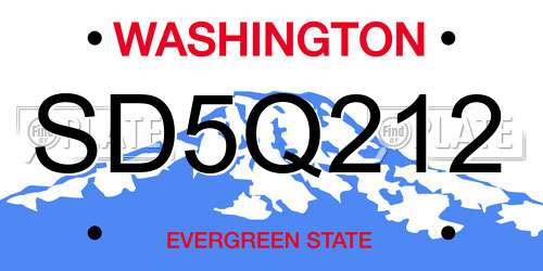 SD5Q212 Washington License Plate