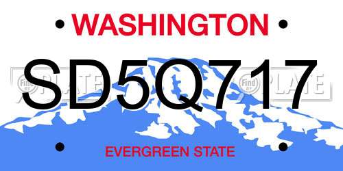 SD5Q717 Washington License Plate
