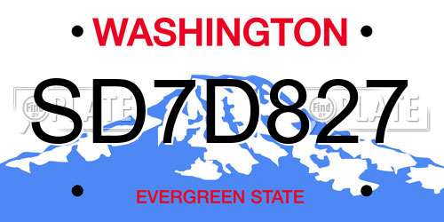 SD7D827 Washington License Plate