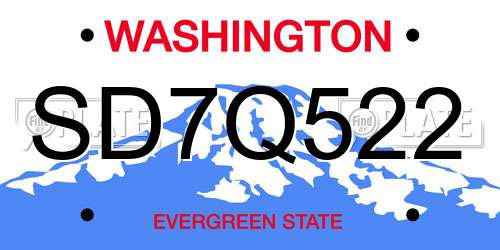 SD7Q522 Washington License Plate