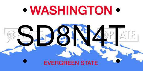 SD8N4T Washington License Plate