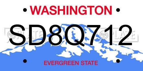 SD8Q712 Washington License Plate