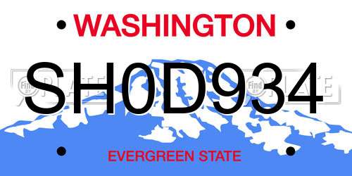 SH0D934 Washington License Plate