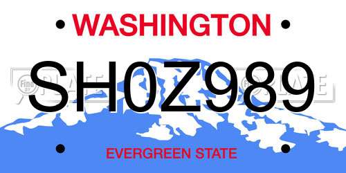 SH0Z989 Washington License Plate