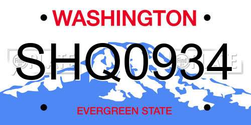 SHQ0934 Washington License Plate