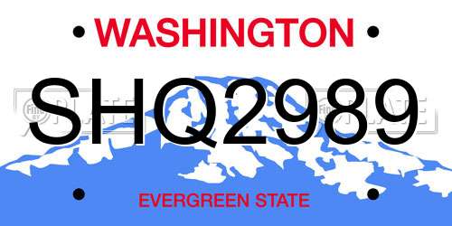 SHQ2989 Washington License Plate