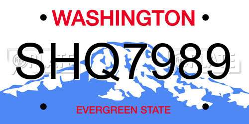 SHQ7989 Washington License Plate