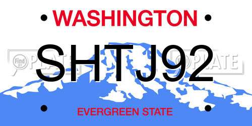 SHTJ92 Washington License Plate