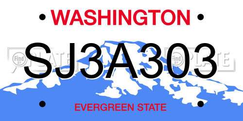 SJ3A303 Washington License Plate