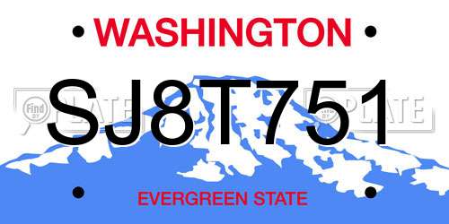 SJ8T751 Washington License Plate