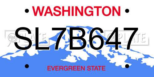 SL7B647 Washington License Plate