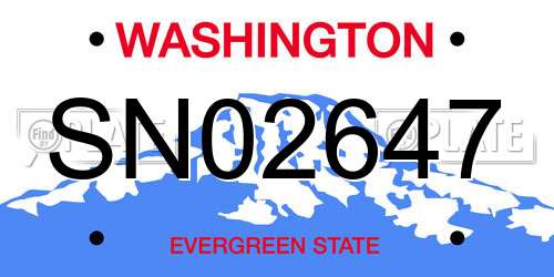 SN02647 Washington License Plate