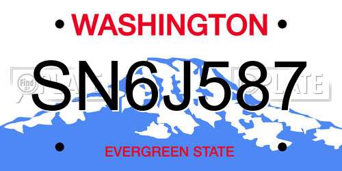 SN6J587 Washington License Plate