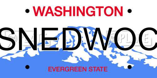 SNEDWOC Washington License Plate