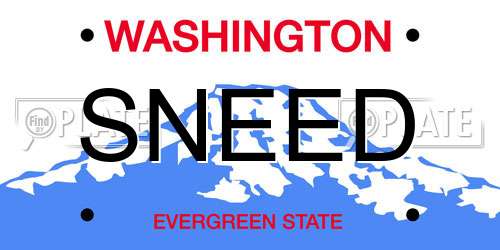 SNEED Washington License Plate