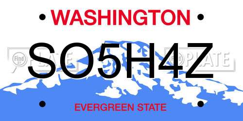 SO5H4Z Washington License Plate