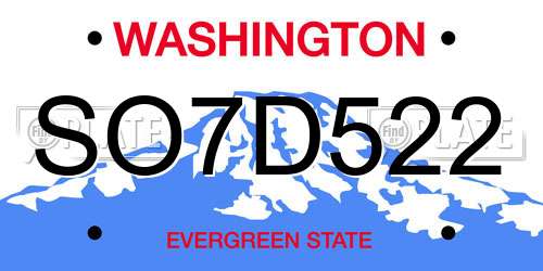 SO7D522 Washington License Plate