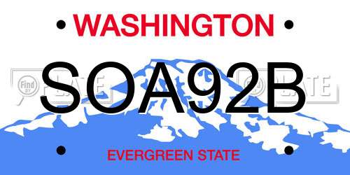 SOA92B Washington License Plate