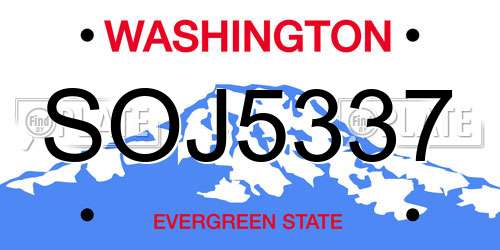 SOJ5337 Washington License Plate