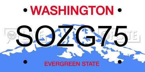 SOZG75 Washington License Plate