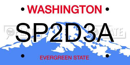 SP2D3A Washington License Plate