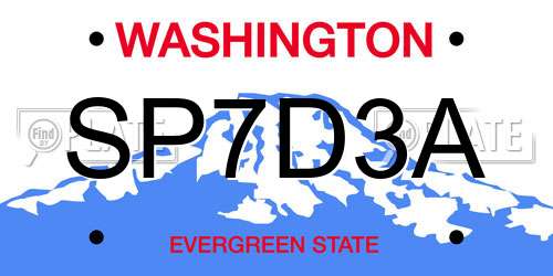 SP7D3A Washington License Plate