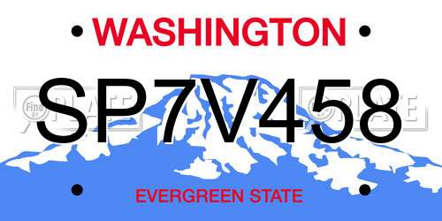 SP7V458 Washington License Plate