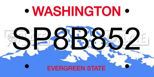 SP8B852 Washington License Plate