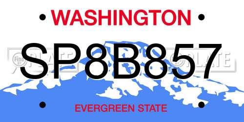 SP8B857 Washington License Plate