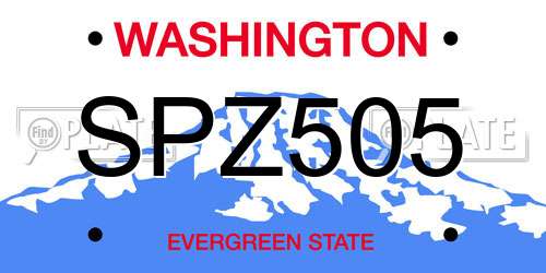 SPZ505 Washington License Plate