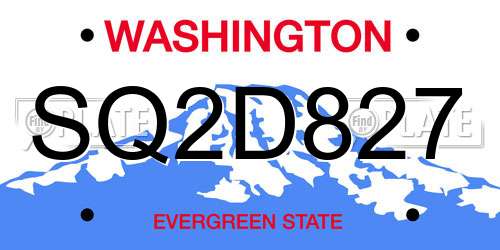 SQ2D827 Washington License Plate