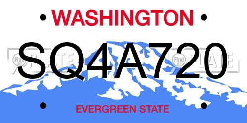 SQ4A720 Washington License Plate