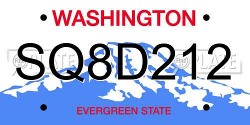SQ8D212 Washington License Plate