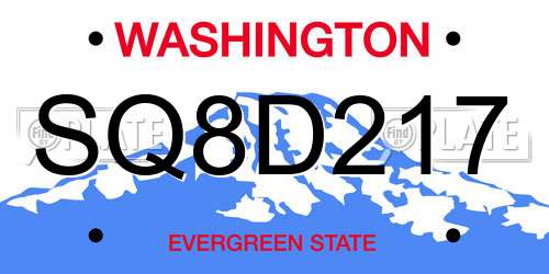 SQ8D217 Washington License Plate