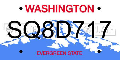 SQ8D717 Washington License Plate