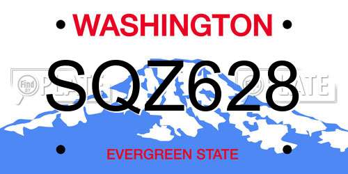 SQZ628 Washington License Plate