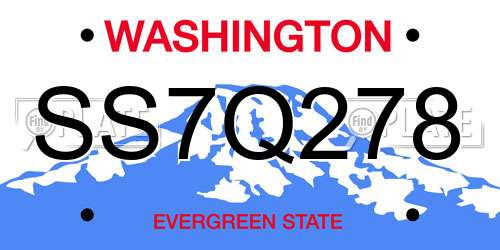 SS7Q278 Washington License Plate