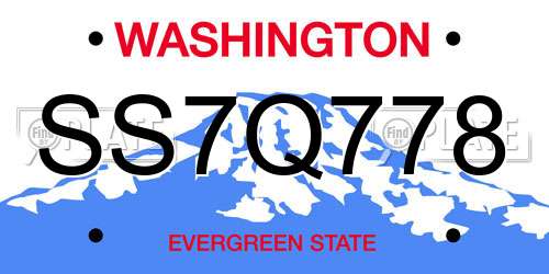 SS7Q778 Washington License Plate