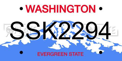 SSK2294 Washington License Plate