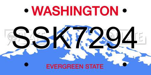 SSK7294 Washington License Plate