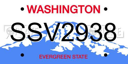 SSV2938 Washington License Plate