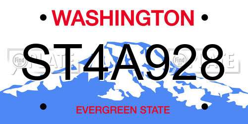 ST4A928 Washington License Plate