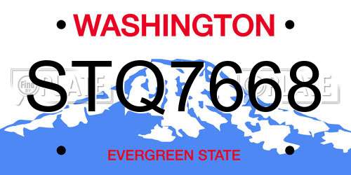 STQ7668 Washington License Plate