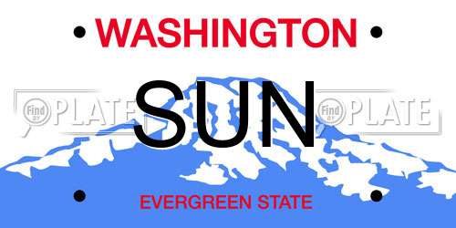 SUN Washington License Plate