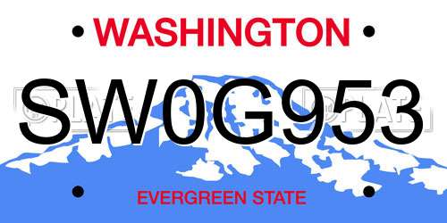 SW0G953 Washington License Plate