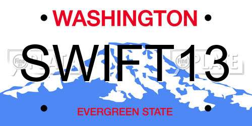 SWIFT13 Washington License Plate