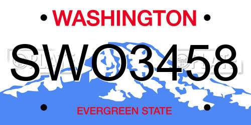SWO3458 Washington License Plate